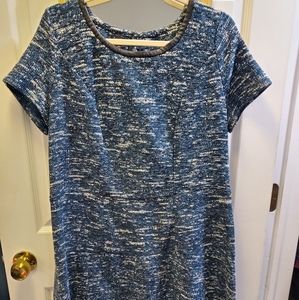 Fit & flare knit Talbott dress w/faux leather trim